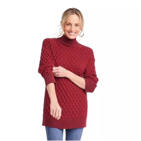 Knox Rose Cable Knit Sweater Womens Large Rust Brown Modest Classic Longline - Picture 10 of 10